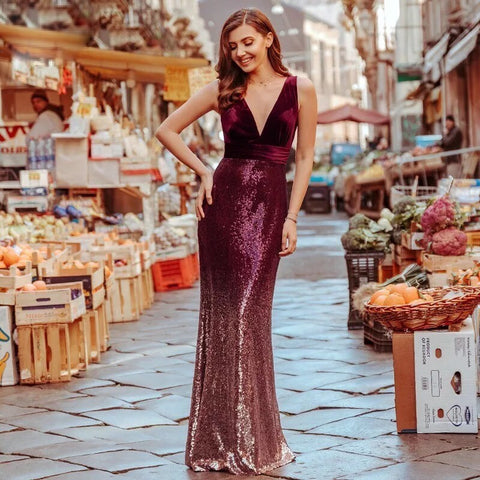 New Sexy V-neck Sleeveless Mermaid Burgundy Long Evening Dresses