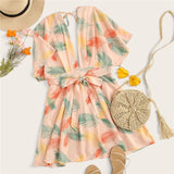 Neck Tied Open Back Tropical Dress