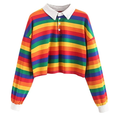 Striped Rainbow Cropped Sweatshirt