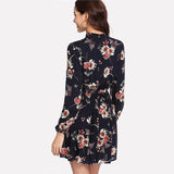 Floral Elegant Long Sleeve High Waist Dress