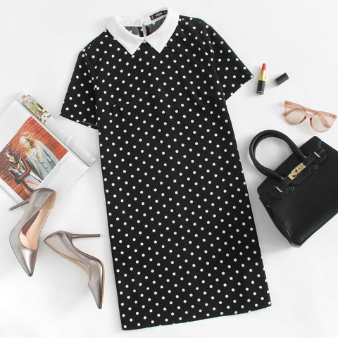 Collar Polka Dot Straight Dress