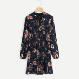 Floral Elegant Long Sleeve High Waist Dress