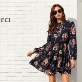 Floral Elegant Long Sleeve High Waist Dress