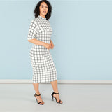 Elegant Plaid Bodycon Long Pencil Dress