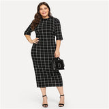 Elegant Plaid Bodycon Long Pencil Dress