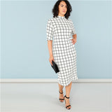 Elegant Plaid Bodycon Long Pencil Dress