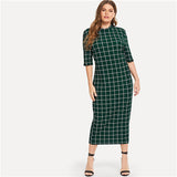 Elegant Plaid Bodycon Long Pencil Dress