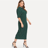 Elegant Plaid Bodycon Long Pencil Dress