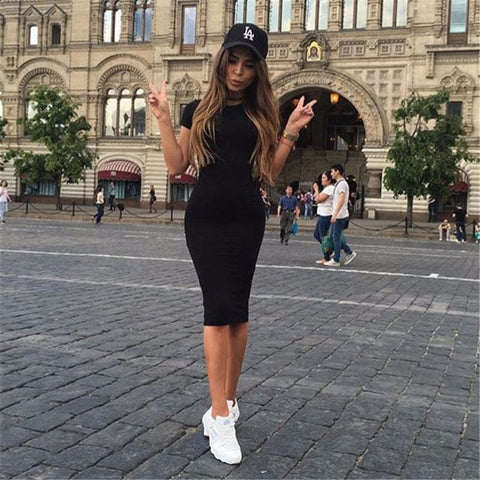 Short Sleeve Slim Bodycon Dress