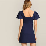 Navy Single Breasted Flutter Sleeve Short Dress