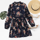 Floral Elegant Long Sleeve High Waist Dress