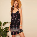 Black Sexy Tribal Print Cami Summer Dress