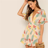 Neck Tied Open Back Tropical Dress