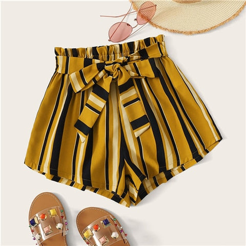 High Waist Self Belted Shorts