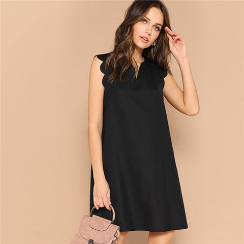 Solid V-Neck Trapeze Mini Dress